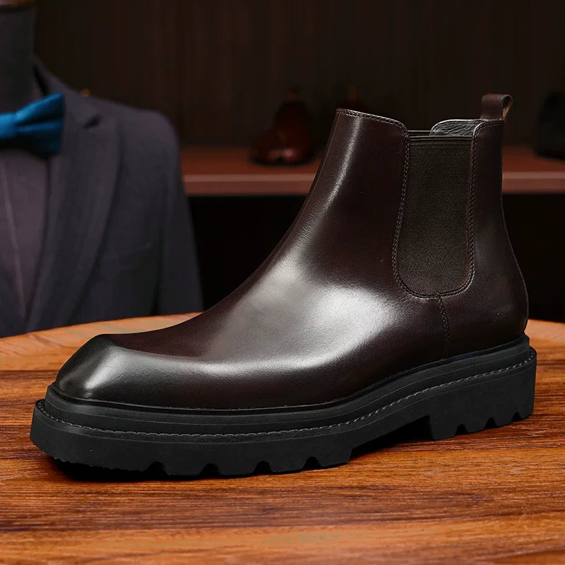 Men's Genuine Leather Martin Boots, Height Increasing, Thick Sole