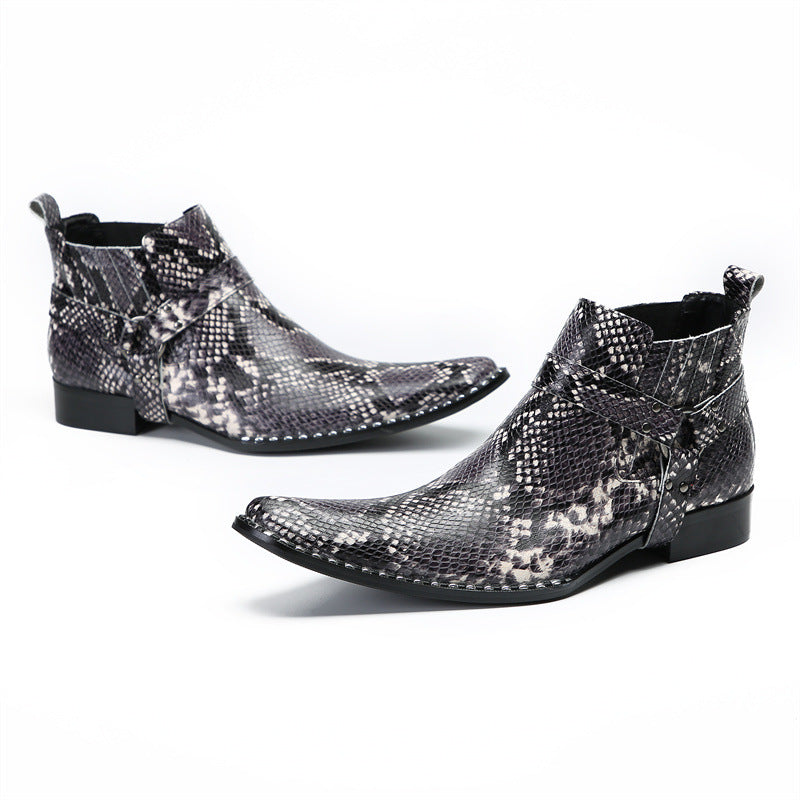 Martin boots for men 2023 new winter and autumn thick-soled cowhide British style short boots men's boots snake print leather shoes trendy