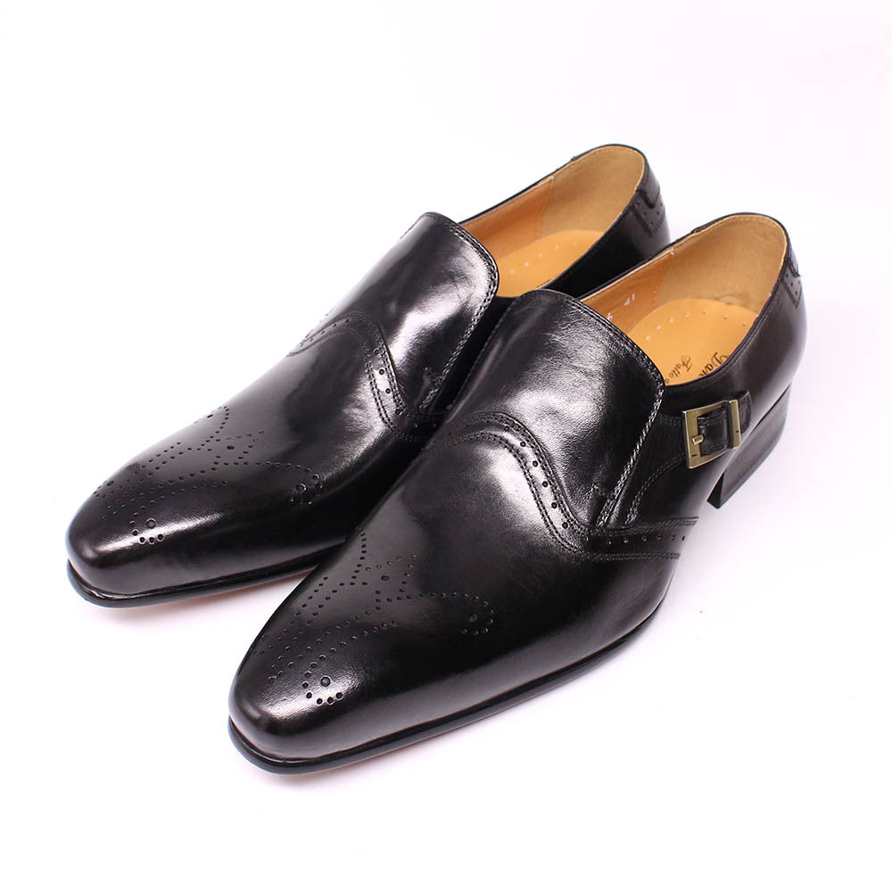 New Men's Pointed Toe Business Casual Men's Shoes Formal Leather Shoes Slip-on British Trend Buckle Men's Shoes Genuine Leather