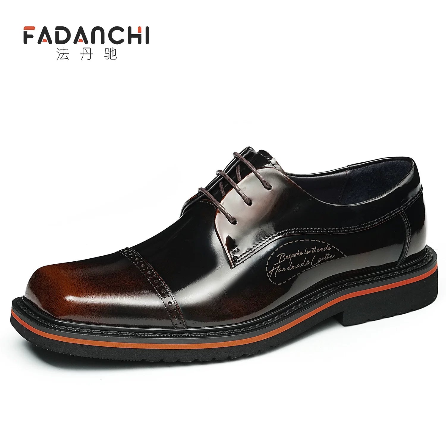 Men's Genuine Leather Derby Shoes, Square Toe, Glossy