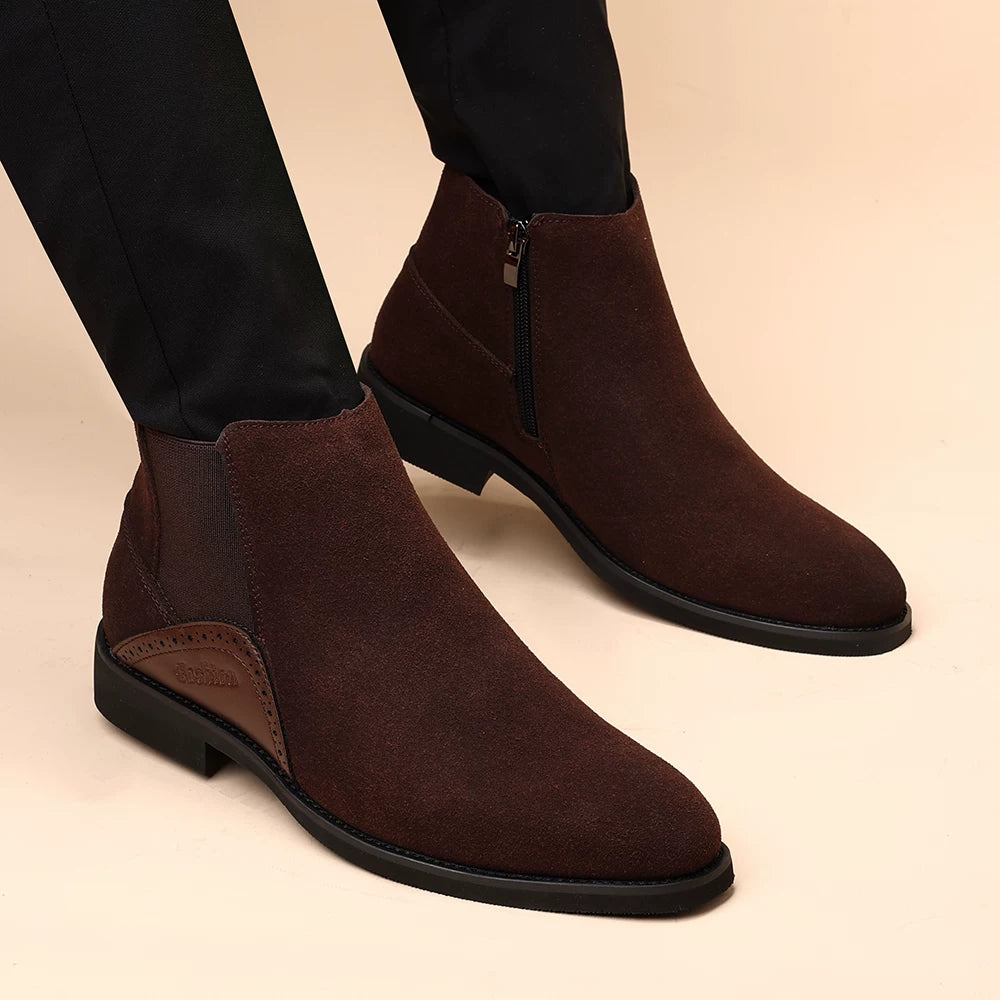 Men's Suede Martin Boots, Height Increasing, Pointed Toe
