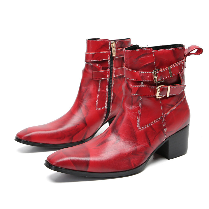 Brand men's leather shoes Martin shoes men's high top British style retro red Korean version foreign trade heightening big scalp shoes