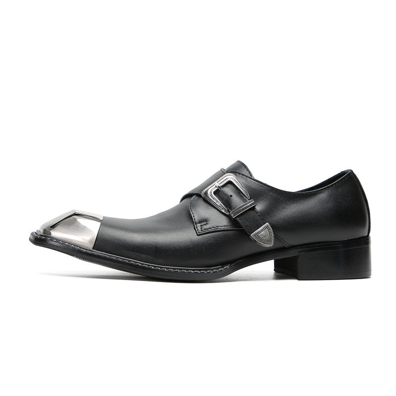 British three-joint leather shoes men's business formal cowhide breathable square-toe suit shoes men's handmade wedding shoes Derby shoes