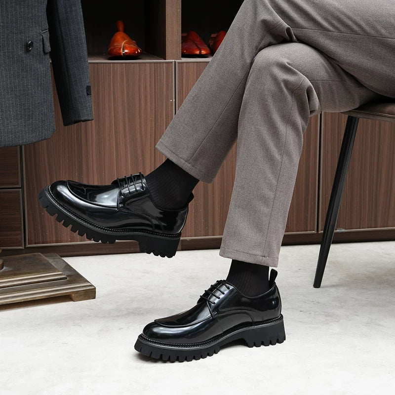 Men's Genuine Leather Leather Shoes, Height Increasing, Thick Sole