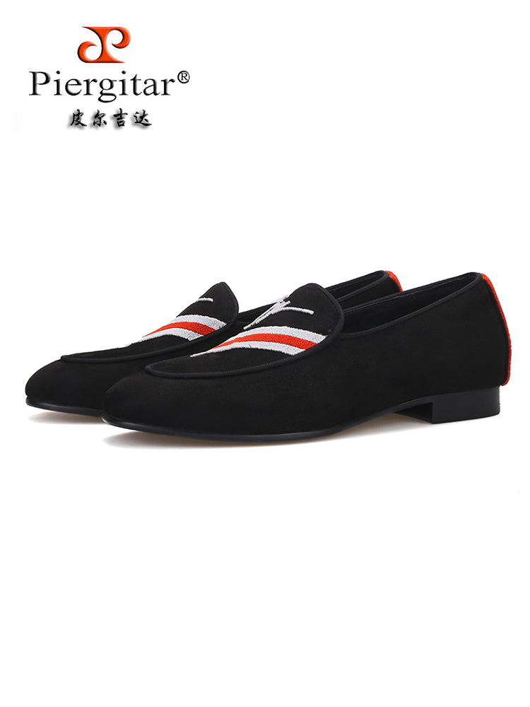European and American classic embroidered men's suede slip-on loafers trendy party wedding banquet slip-on smoking shoes
