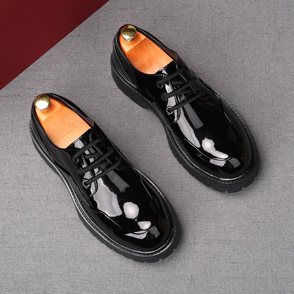 Men's Patent Leather Derby Shoes, Height Increasing, Thick Sole