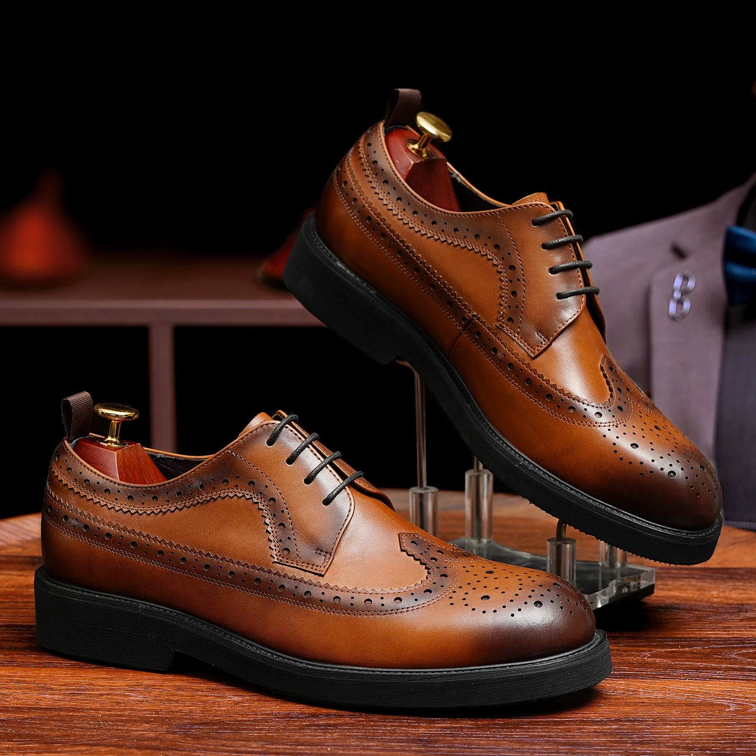 Men's Genuine Leather Derby Shoes, Height Increasing, Thick Sole