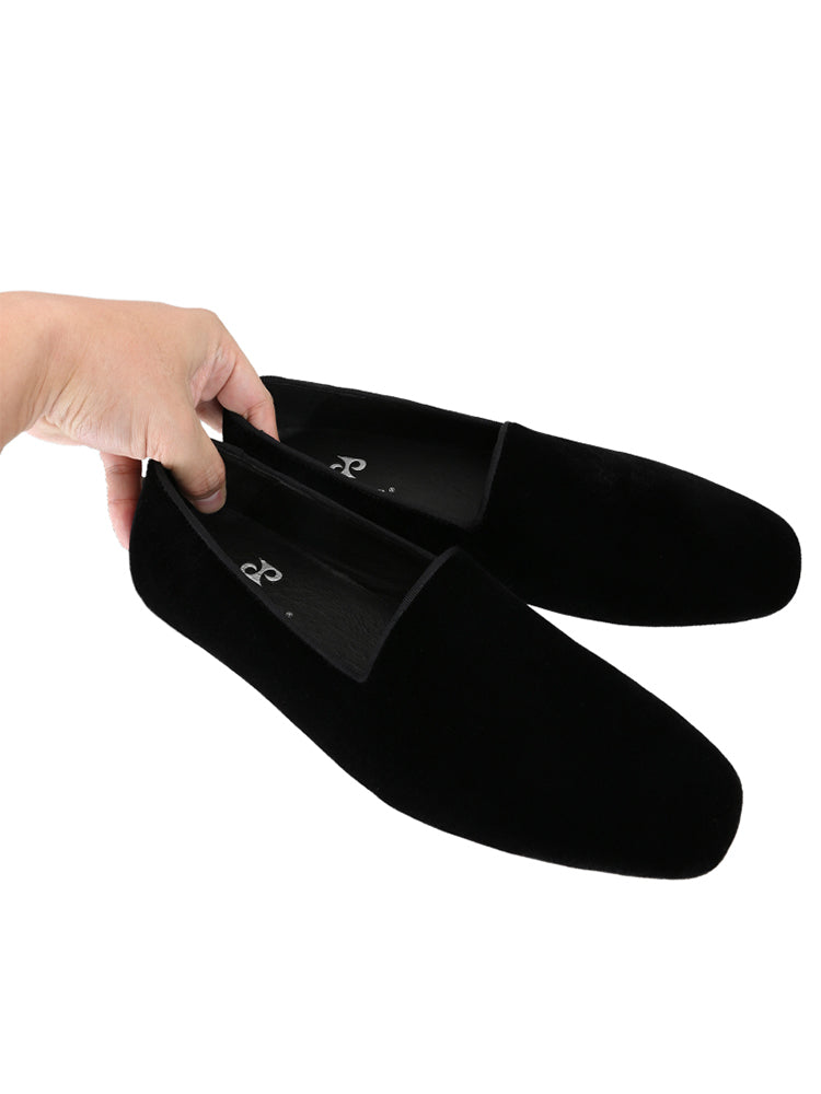 European and American style black imported velvet men's shoes summer breathable leather lining slip-on flat loafers