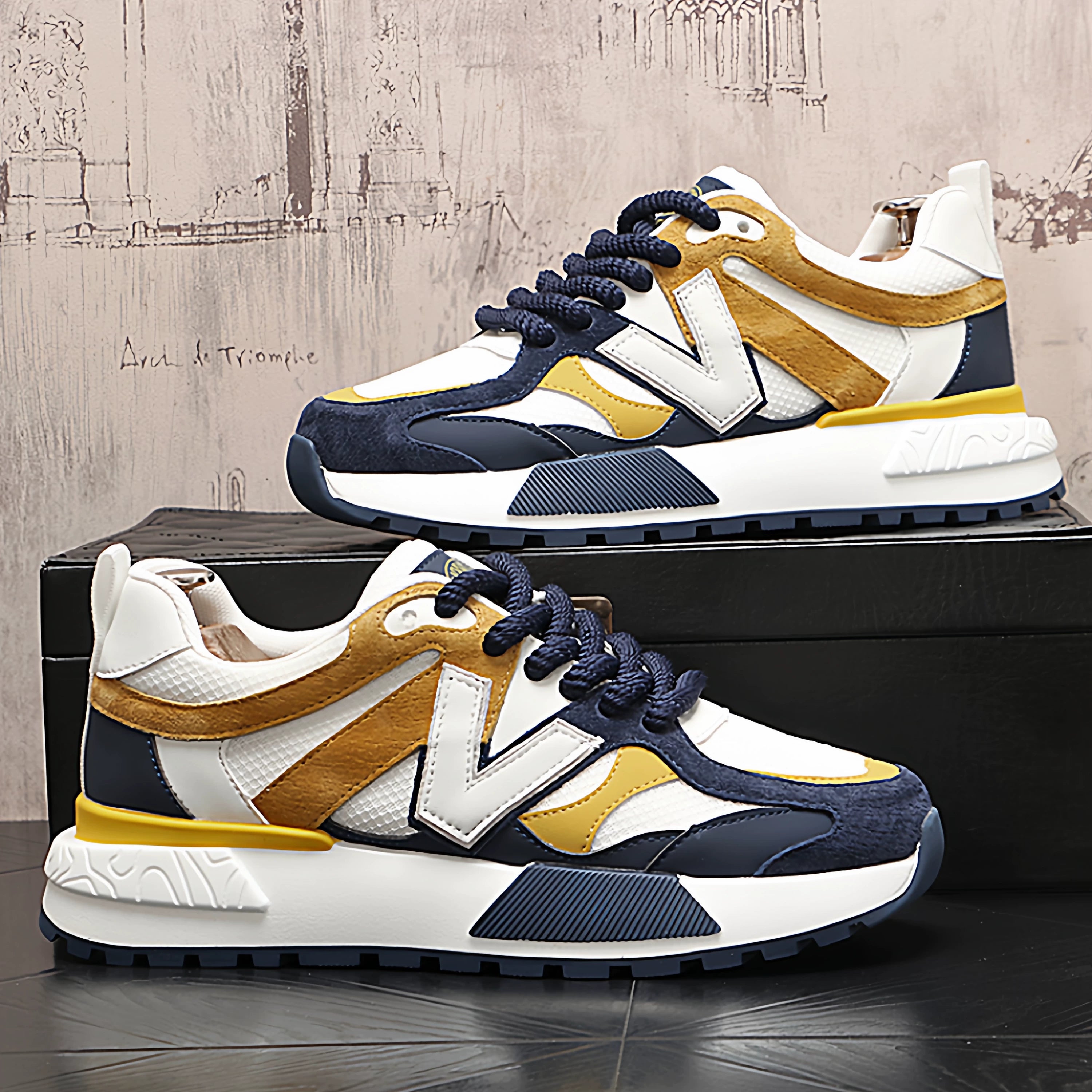 Men's 2026 New Height-Increasing Lace-Up Korean Style Color-Block Retro Sneakers