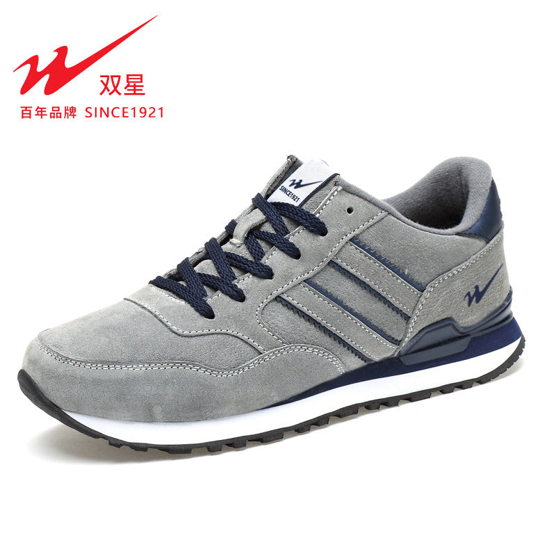 Men's fashionable leather sneakers: breathable, versatile, comfortable flat running shoes for spring and autumn