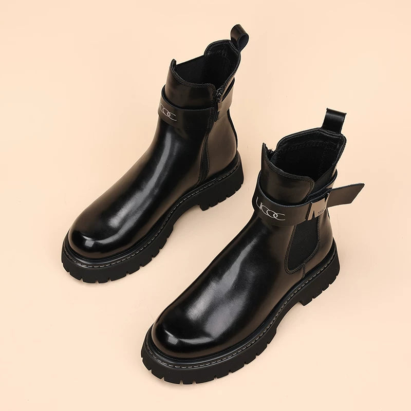 Men's Black Martin Boots, Height Increasing, Thick Sole