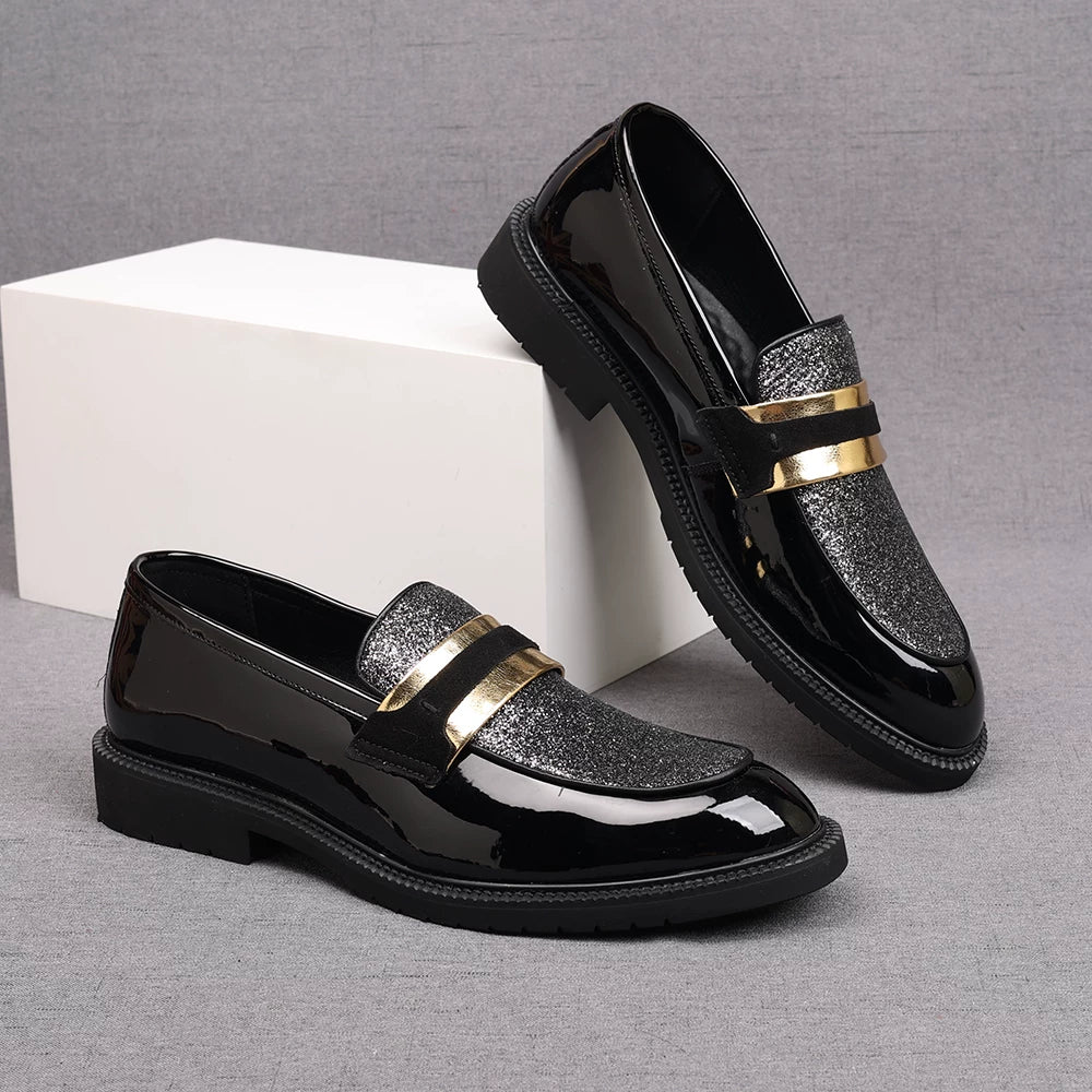 Men's Patent Leather Loafers, Height Increasing, Pointed Toe