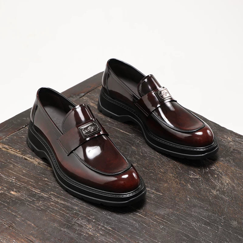 Men's Genuine Leather Loafers, Height Increasing, Thick Sole