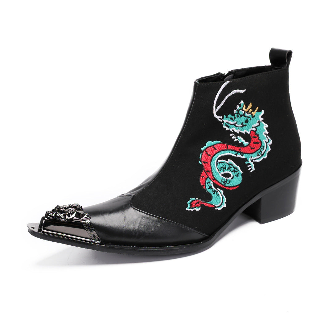 Martin boots brand western cowboy boots side zipper V-mouth embroidery sleeve knight boots retro medium tube square head riding boots