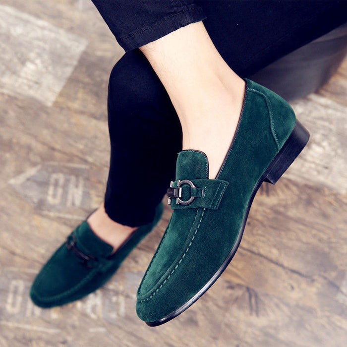 New nubuck leather shoes men's casual Korean British hair stylist pedal lazy peas tide shoes(P)