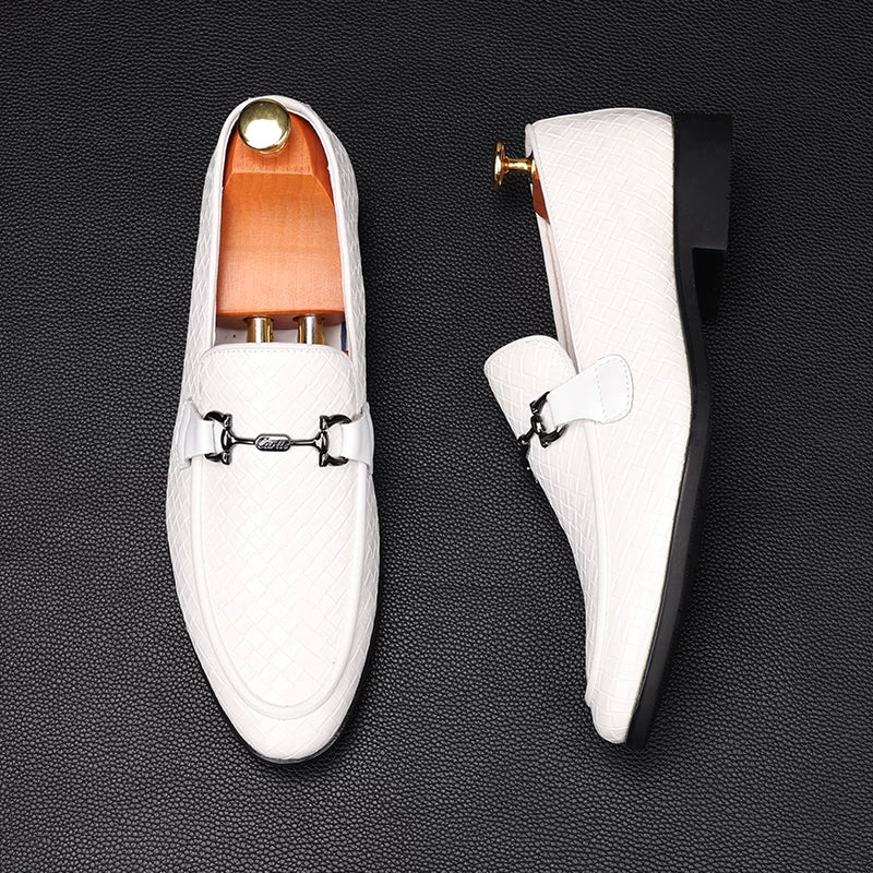 Men's White Loafers, Height Increasing, Pointed Toe