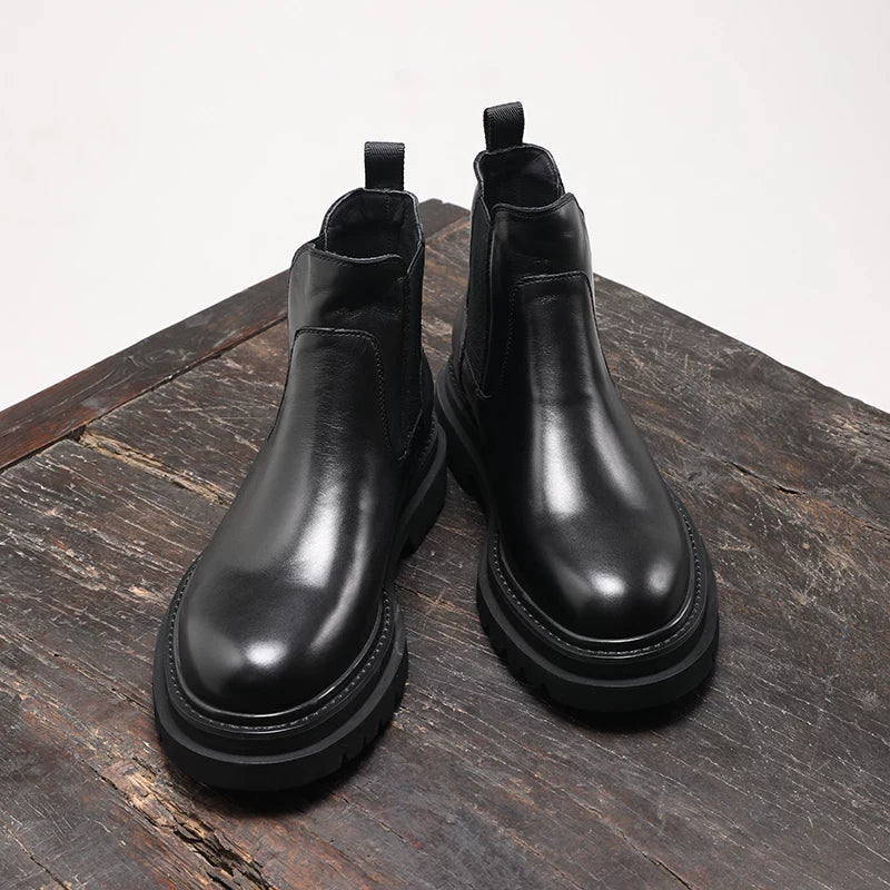 Men's Genuine Leather Chelsea Boots, Height Increasing, Thick Sole