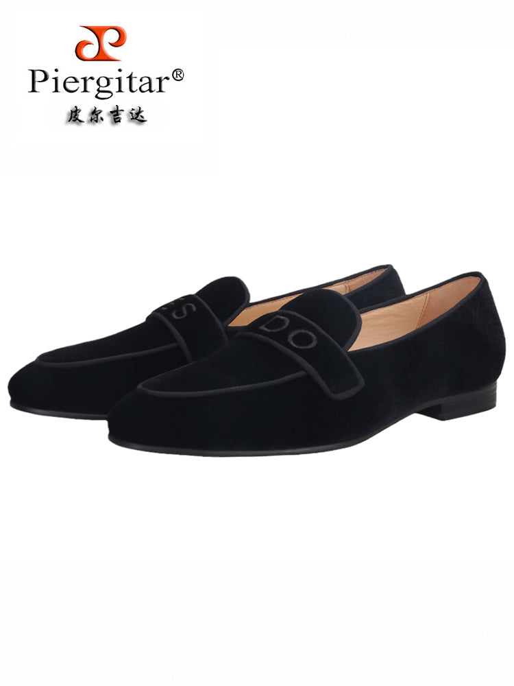 European and American design handmade YES-I-DO embroidered men's velvet loafers formal wedding banquet slip-on loafers large size