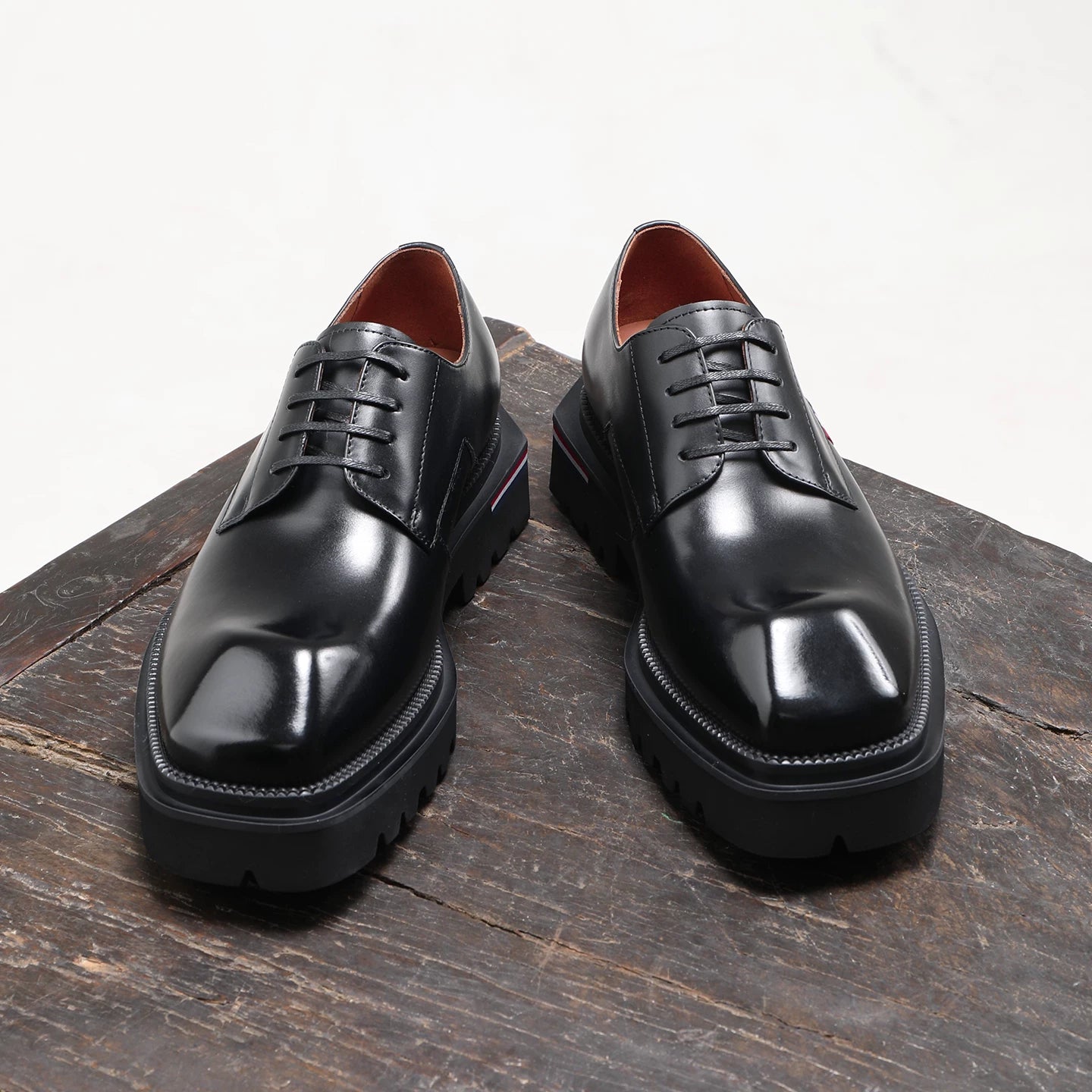 Men's Black Genuine Leather Derby Shoes, Height Increasing, Thick Sole