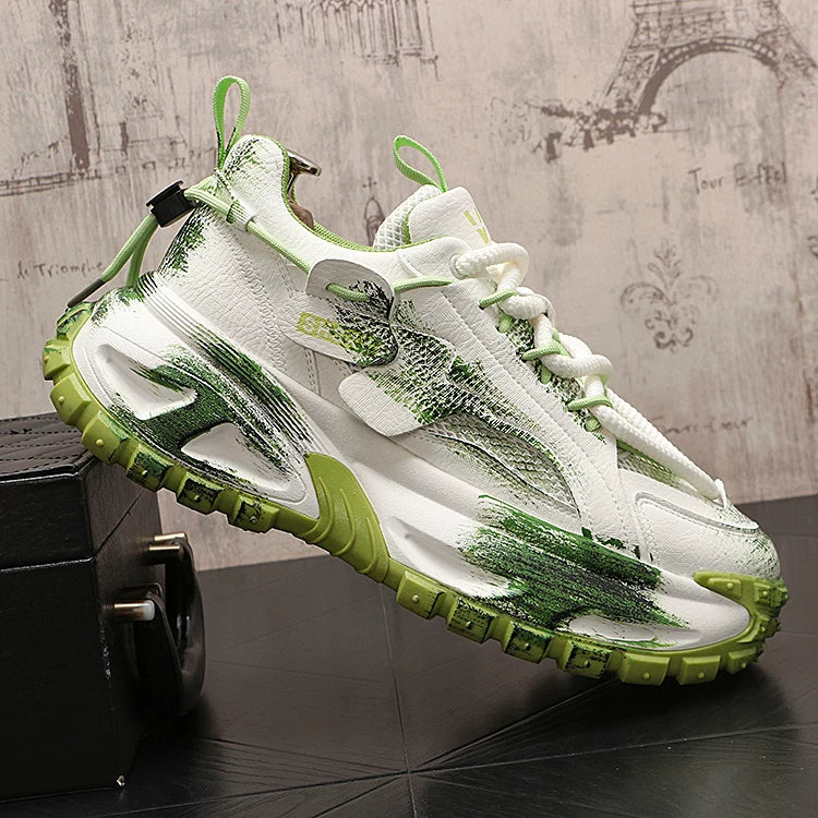Men's 2026 New Platform Mesh Low-Top Graffiti Athletic Dad Shoes