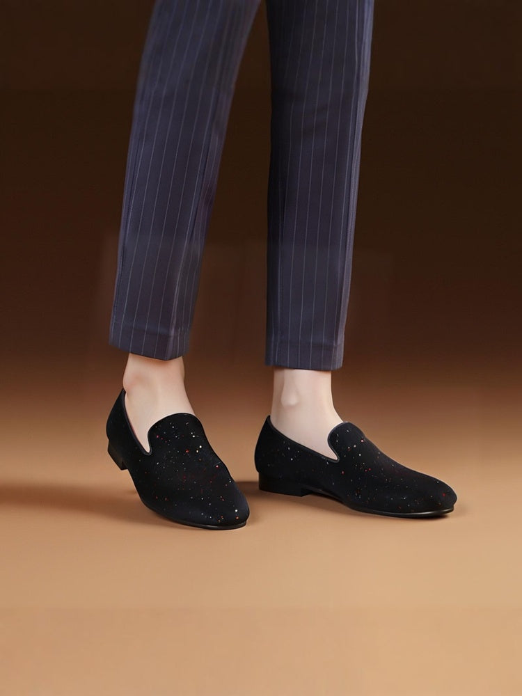 Flash diamond design black velvet men's loafers wedding party European and American style smoking shoes summer breathable leather lining