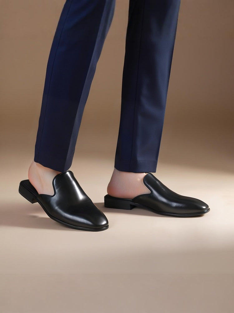 Summer new style cowhide breathable trendy men's Muller slippers European and American style low-heeled smoking slippers party fashion style