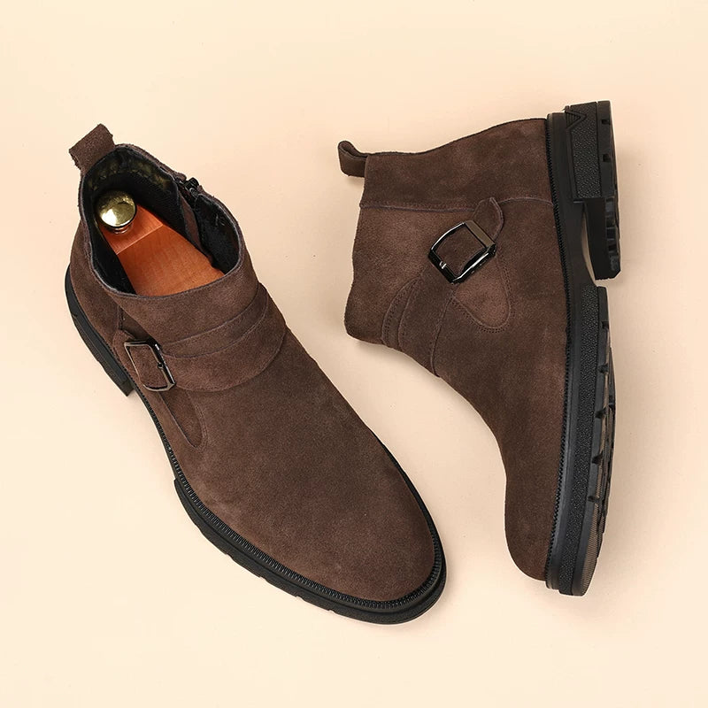 Men's Genuine Leather Martin Boots, Height Increasing, Suede