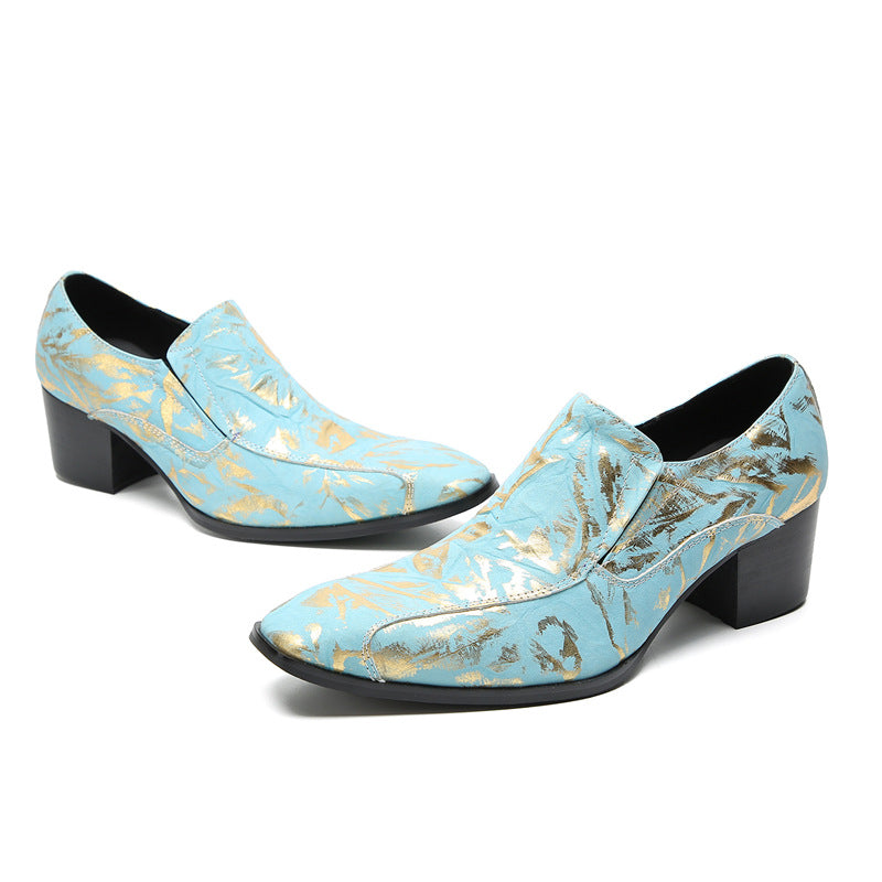 Spring and Autumn Men's Breathable British Pointed Toe Blue Leather Shoes Korean Style Men's Business Casual Shoes Trend-increasing Formal Men's Shoes