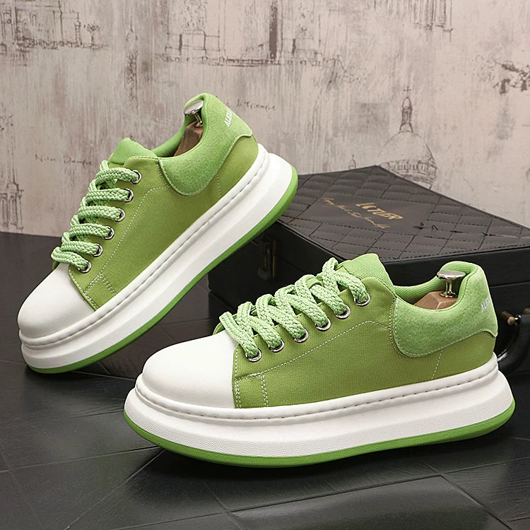 Men's Height-Increasing Platform Breathable Lace-Up Canvas Fabric Chunky Sneakers