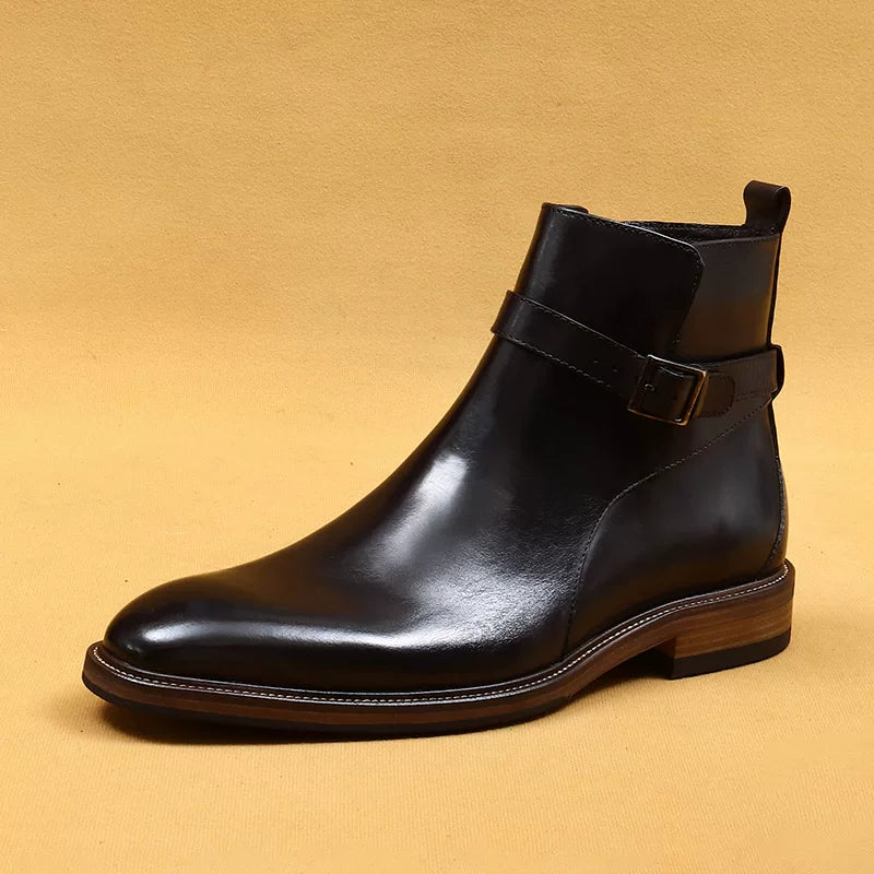 Men's Genuine Leather Martin Boots, Height Increasing, Thick Sole