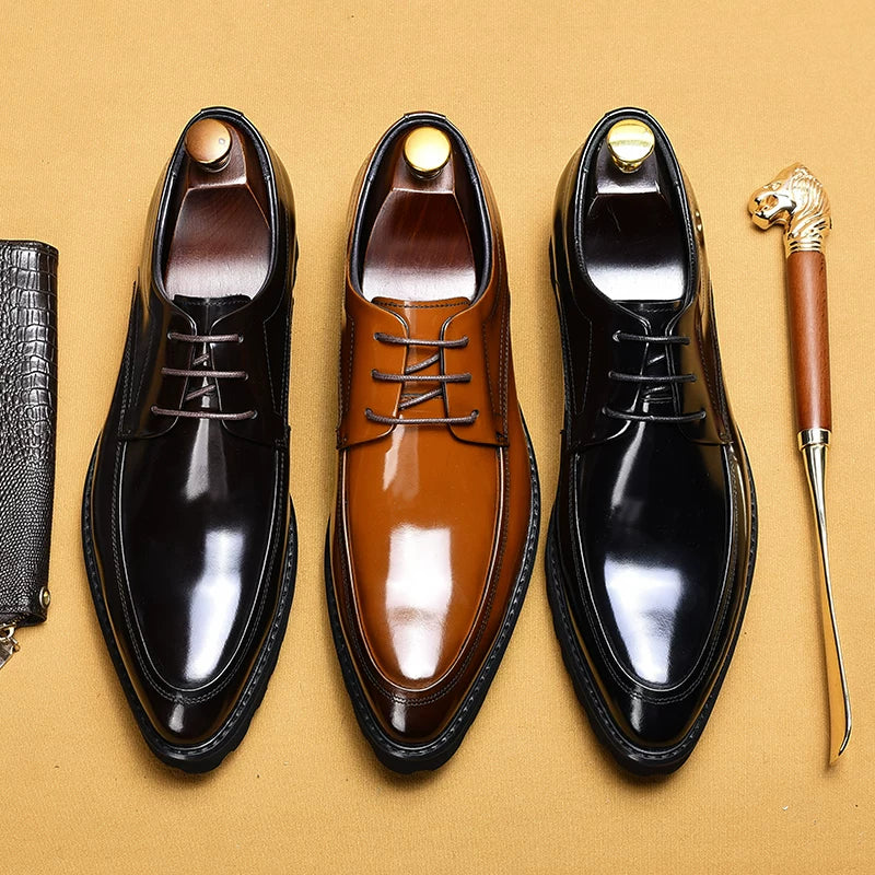 Men's Genuine Leather Leather Shoes, Patent Leather, Pointed Toe