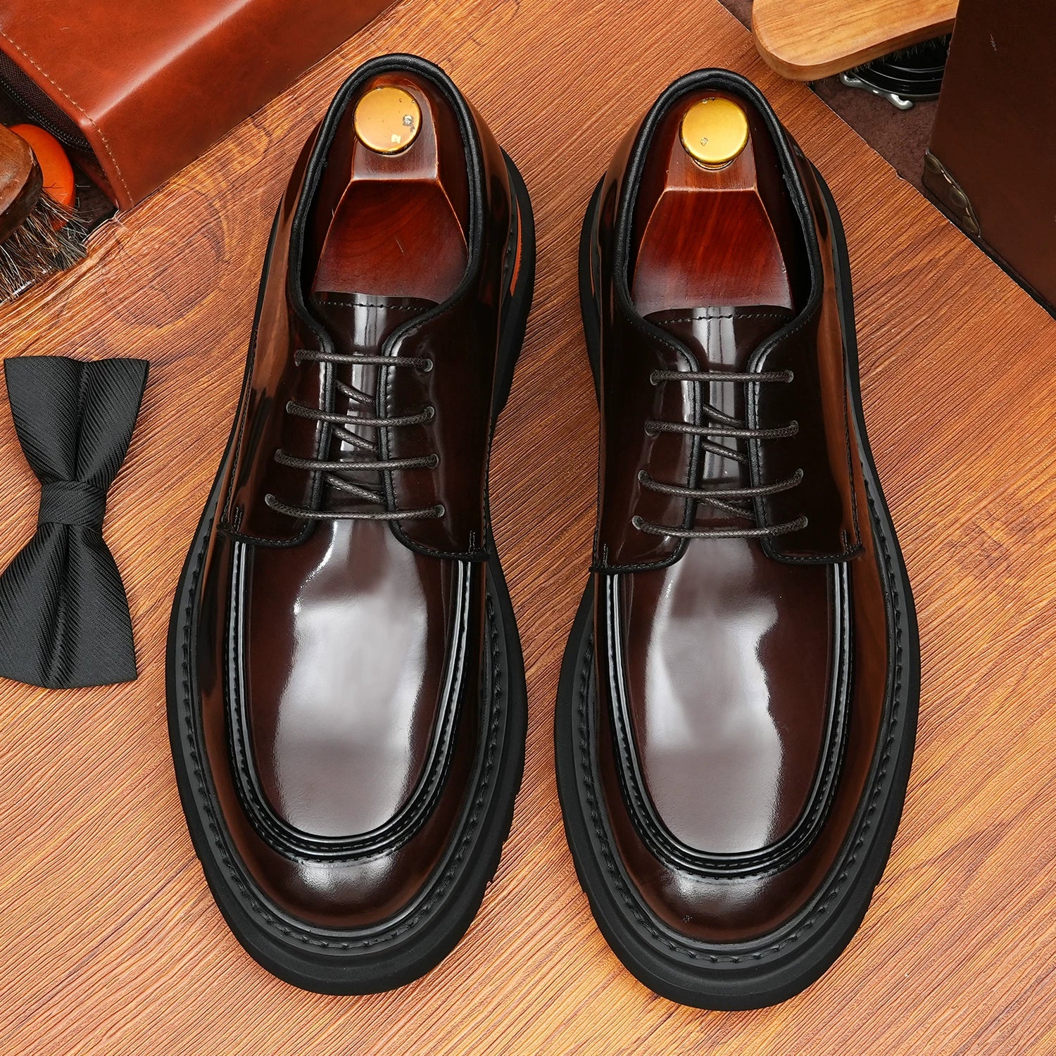 Men's Genuine Leather Derby Shoes, Height Increasing, Thick Sole