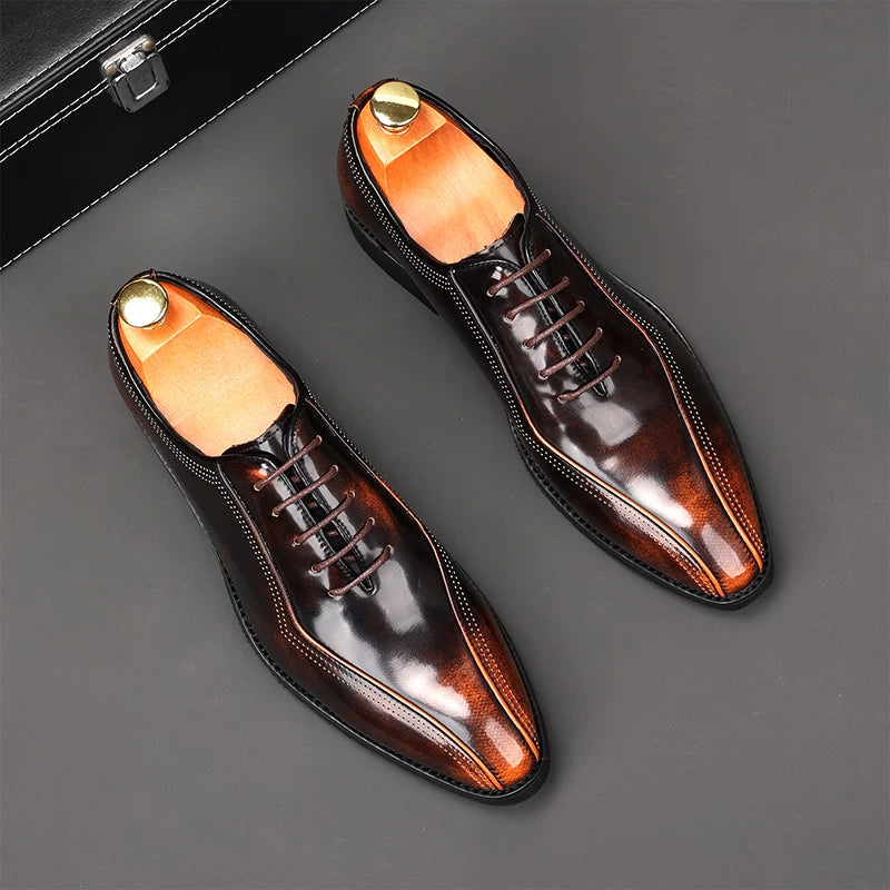 Men's Patent Leather Derby Shoes, Height Increasing, Pointed Toe