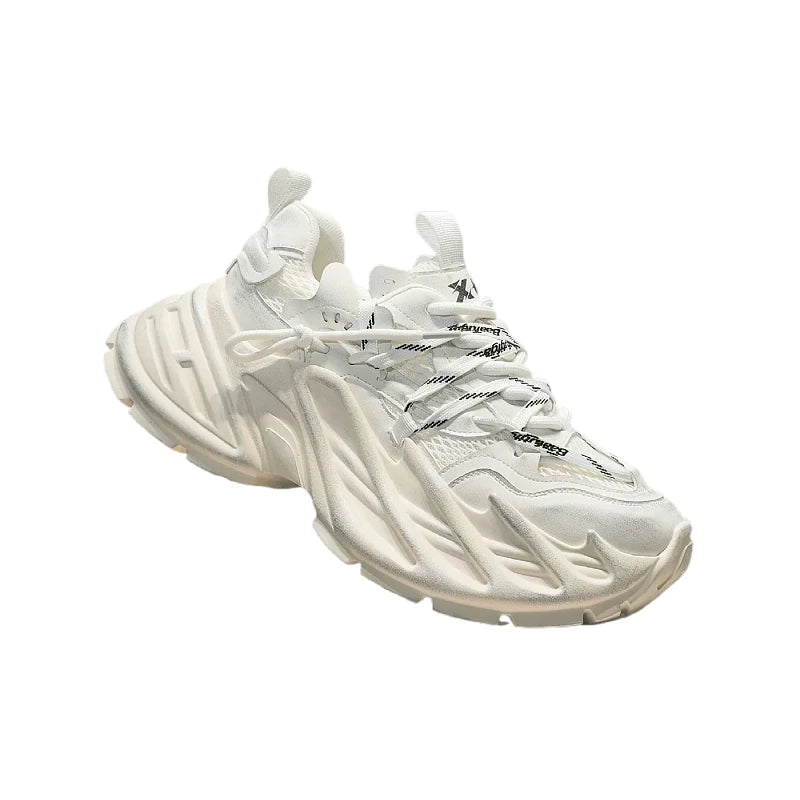 Men's Platform Height-Increasing Distressed White Dad Sneakers Athletic Casual New