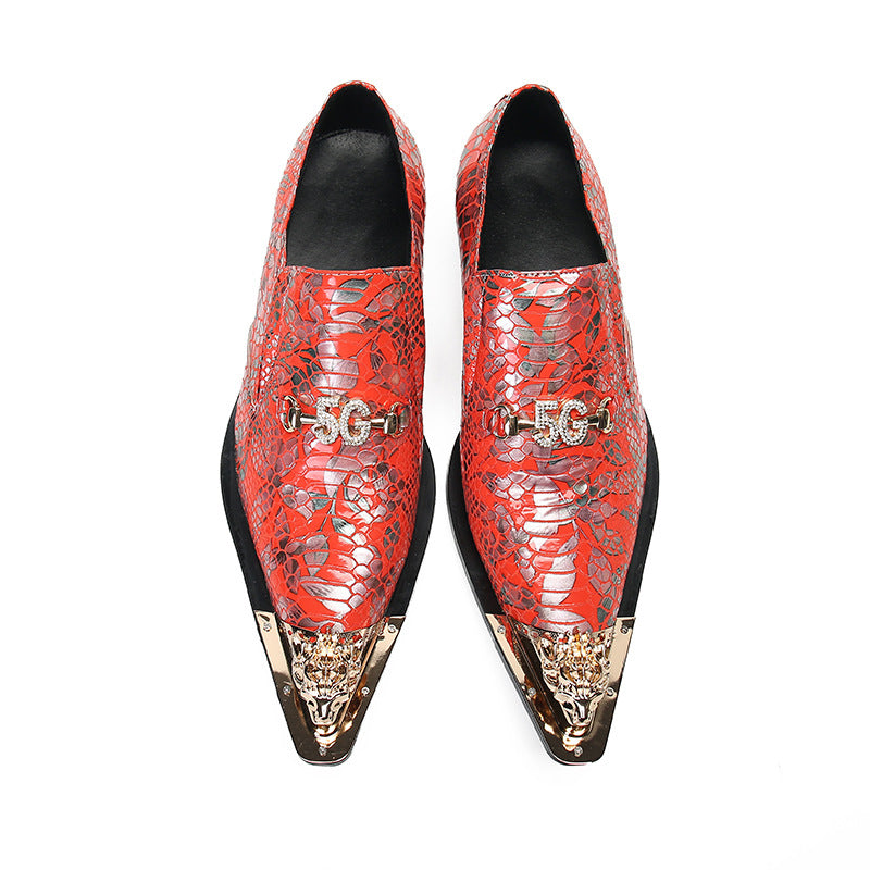 Red pointed toe Korean style iron toe foreign trade men's shoes suit leather shoes brand fashion European and American style large size shoes drop shipping