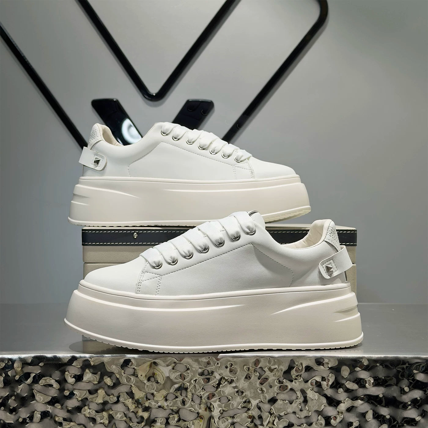 Men's Height-Increasing Platform Minimalist Trendy White Sneakers Spring New