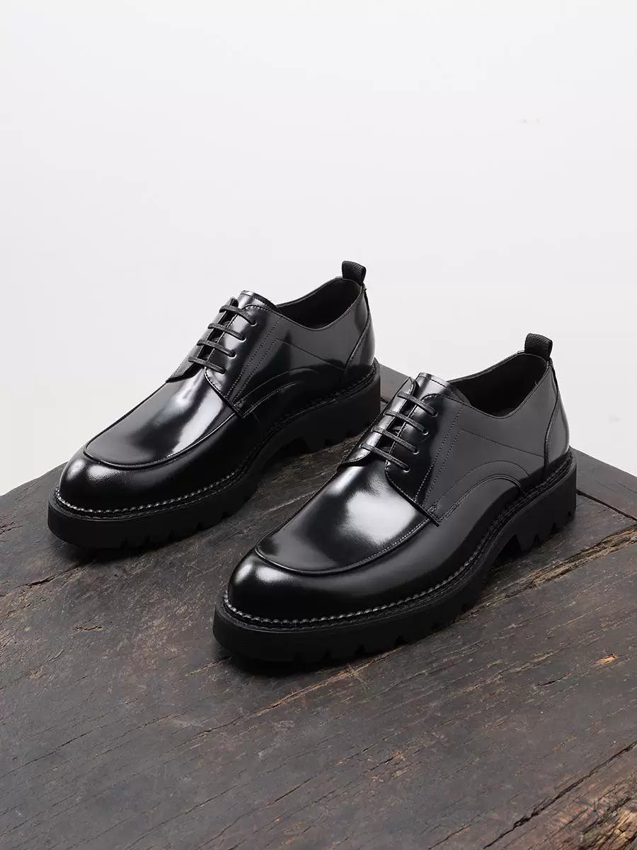 Men's Genuine Leather Derby Shoes, Height Increasing, Thick Sole