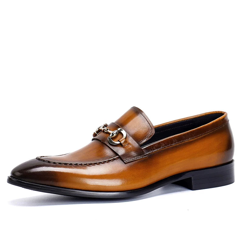 Men's Genuine Leather Loafers, Pointed Toe, Slip-On