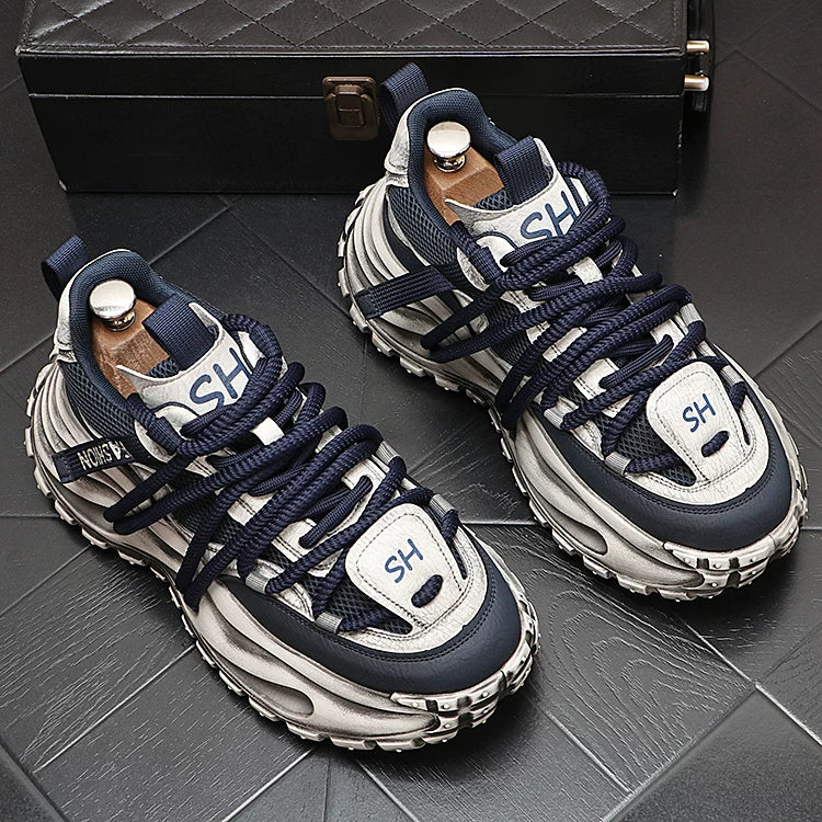 Men's 2026 New Platform Low-Top Korean Style Distressed Dad Shoes