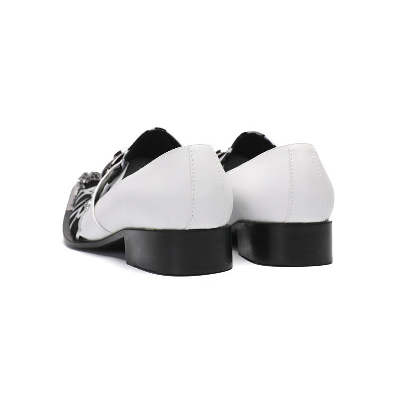 White leather shoes for men, Korean style casual men's slip-on hairstylist wedding shoes, pointed toe slip-ons, heightening formal business shoes