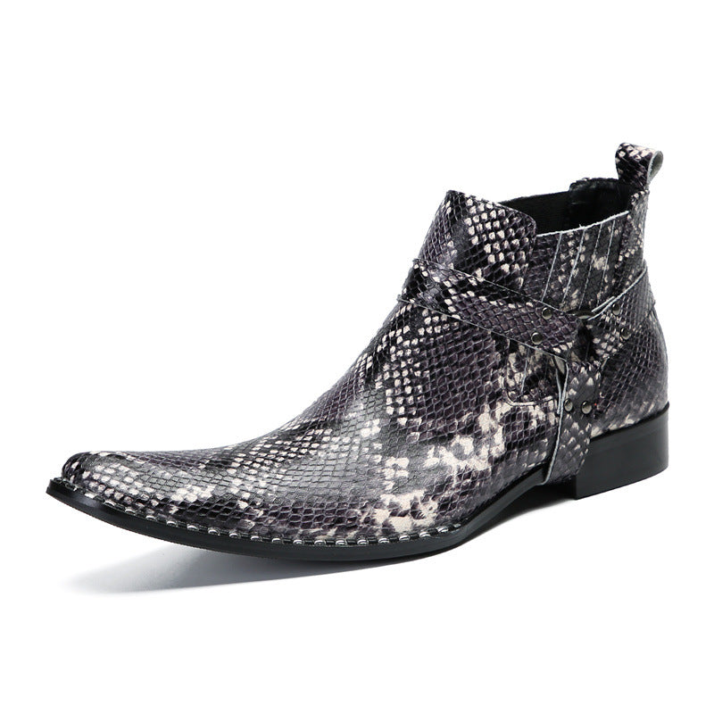 Martin boots for men 2023 new winter and autumn thick-soled cowhide British style short boots men's boots snake print leather shoes trendy