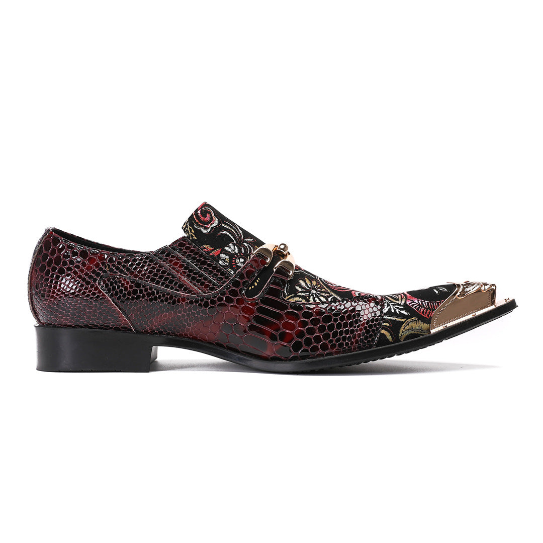 European version cowhide men's shoes handmade shoes crocodile pattern Munch shoes burgundy wedding shoes retro foot cover business dress leather shoes