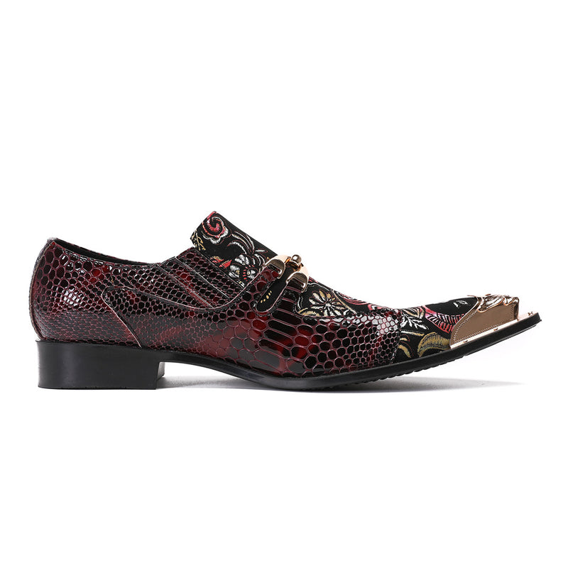 Men's Red Leather Formal Shoes, Crocodile Pattern, Crocodile Pattern