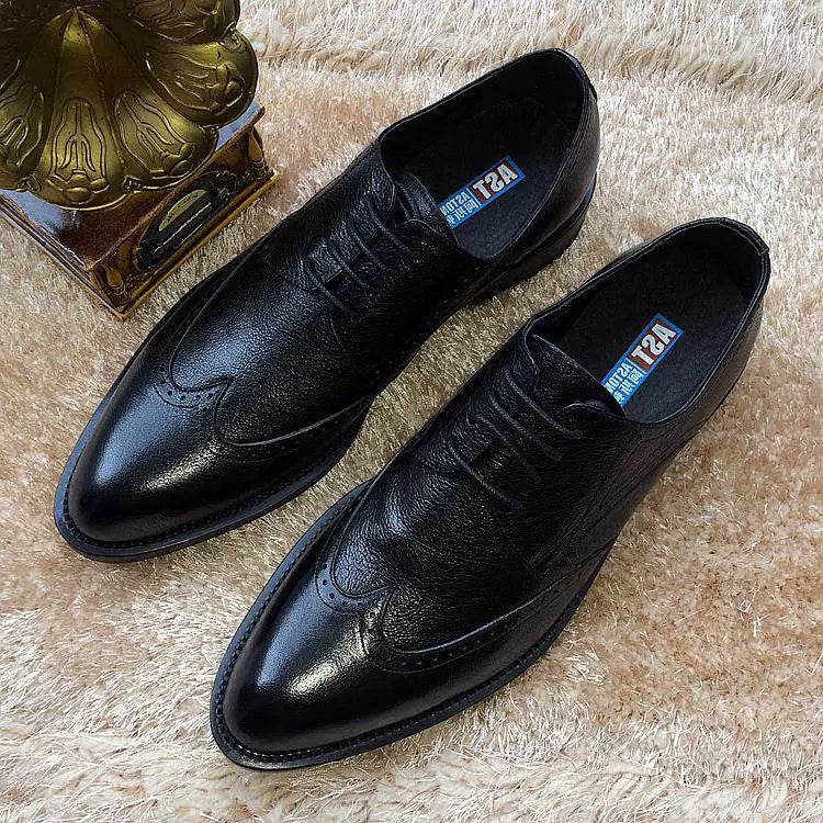 Men's Genuine Leather Derby Shoes, Breathable, Pointed Toe