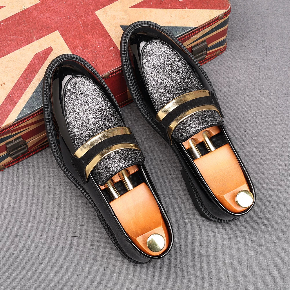 Men's Patent Leather Loafers, Height Increasing, Pointed Toe