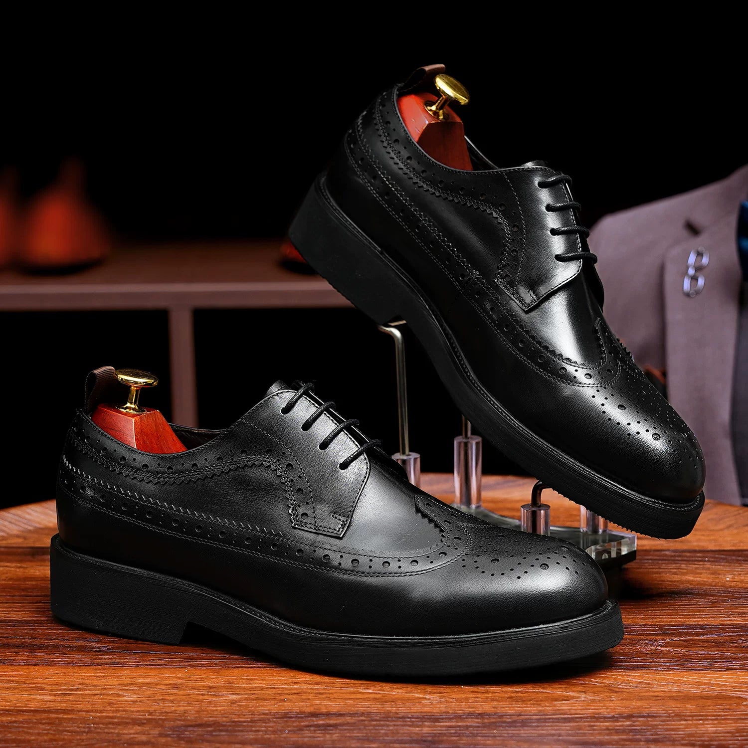 Men's Genuine Leather Derby Shoes, Height Increasing, Thick Sole
