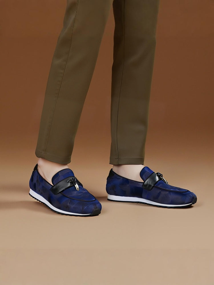 European and American style special plaid knitted fabric metal small tassel men's dad shoes handmade casual sports shoes