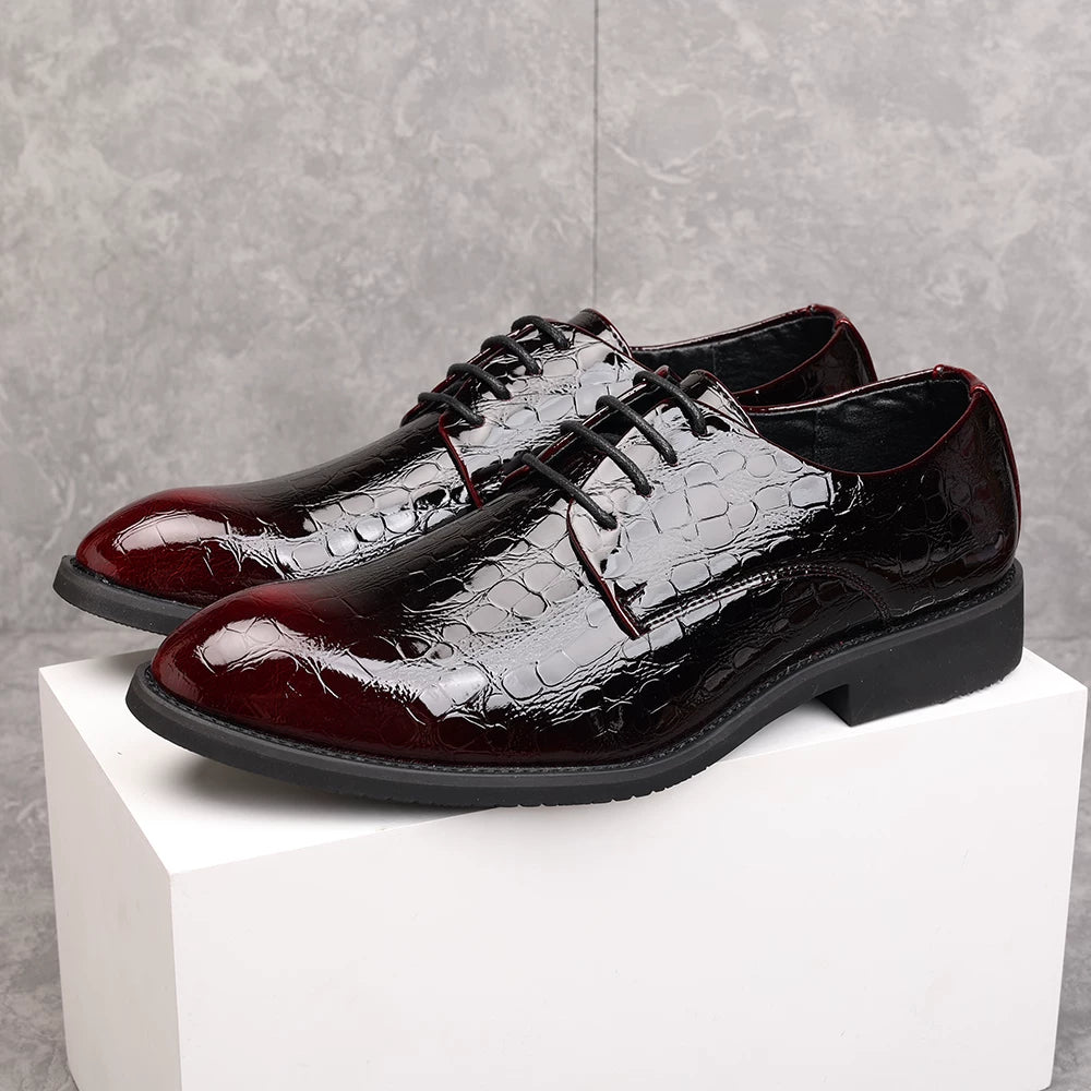 Men's Patent Leather Derby Shoes, Height Increasing, Pointed Toe