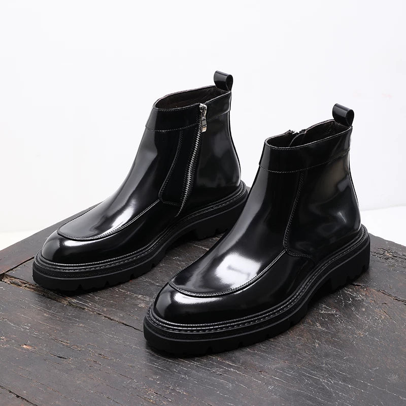 Men's Genuine Leather Chelsea Boots, Glossy, British Style