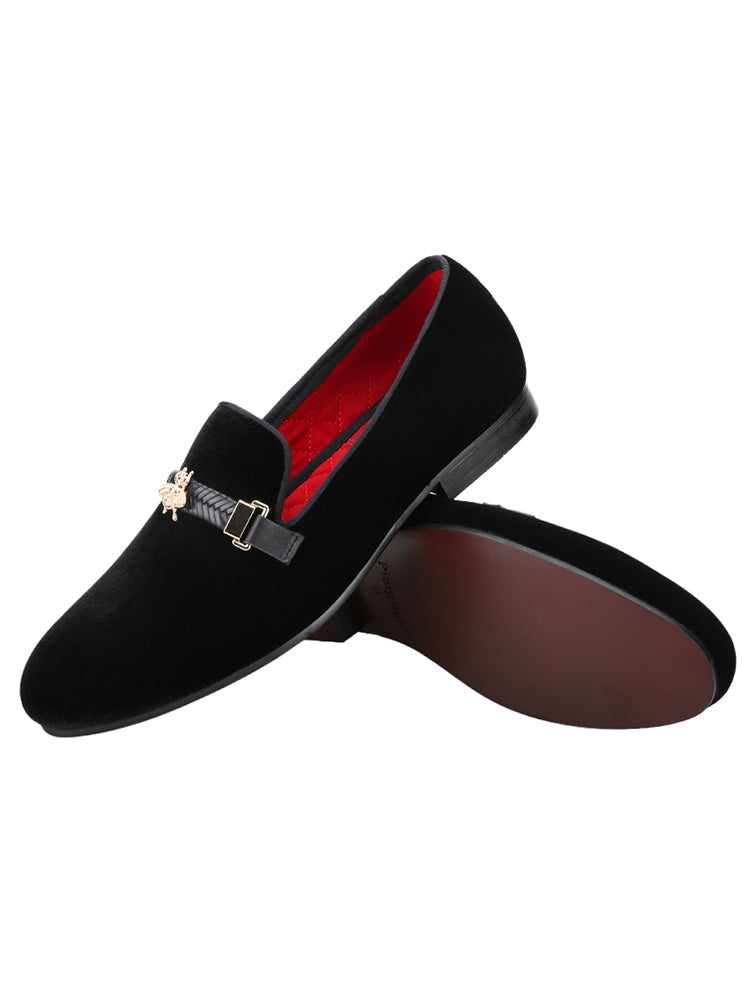 New men's European and American celebrity style imported velvet slip-ons, handmade bee buckle slip-ons, large size smoking shoes